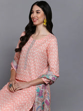 Cotton Peach Printed Straight Kurta Pant With-VKSKD1907